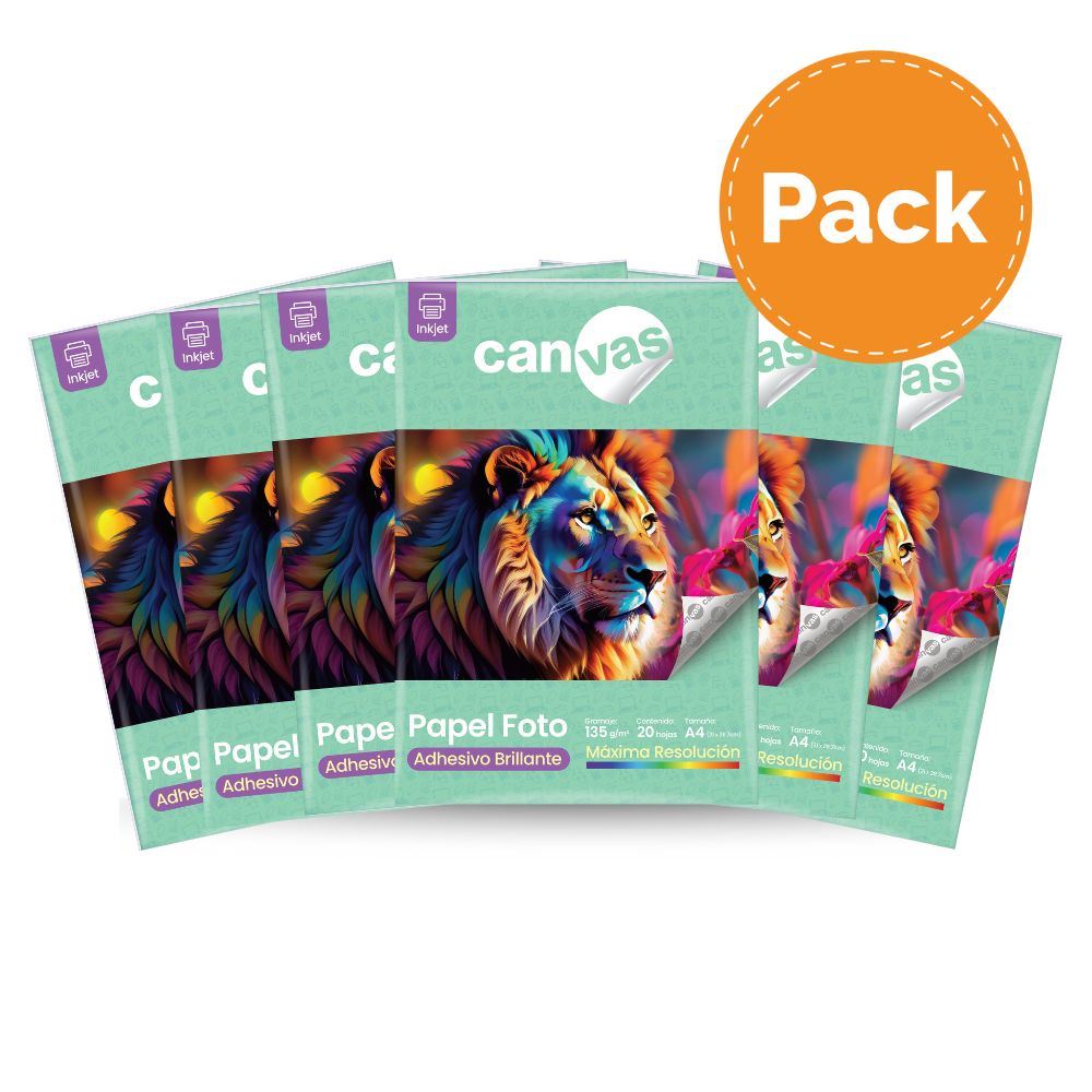 Papel Foto Canvas Adhesivo Brillante 135g 20 Hojas A4 Pack x6